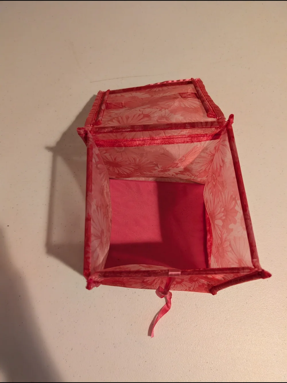 Sheer Pink Organza Gift Bag with Floral Print